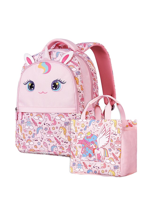 Kids 16 Inch School Bag with Handbag Combo Unicorn - Pink