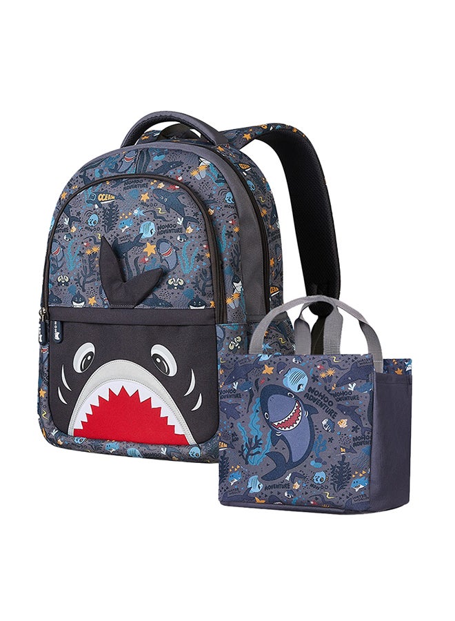 Kids 16 Inch School Bag with Handbag Combo Shark - Grey