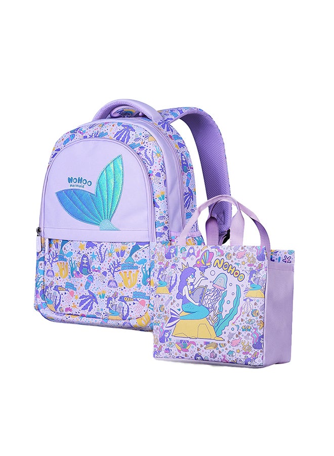Kids 16 Inch School Bag with Handbag Combo Mermaid - Purple