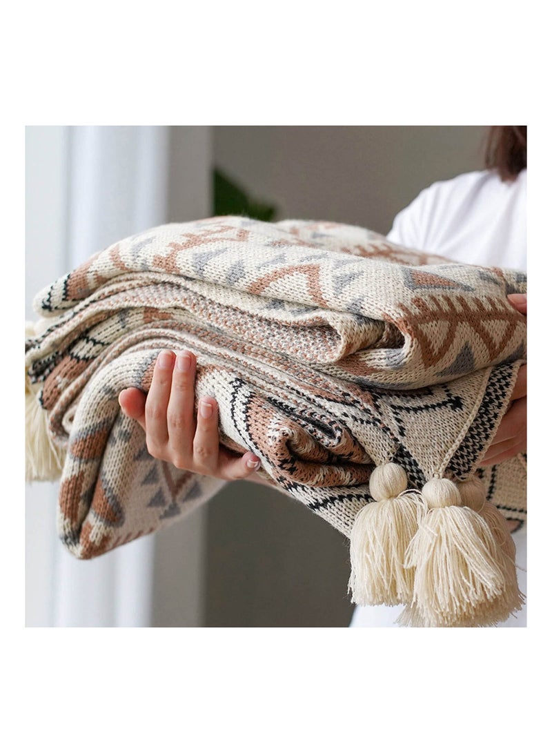 Throw Blanket, Soft Cozy Lightweight Boho Knitted Tassel Vintage Soft Chair Throw Blankets Bohemian Couch Decorative Throw Blankets for Bed Sofa Couch - All Seasons (50x60 Inch)