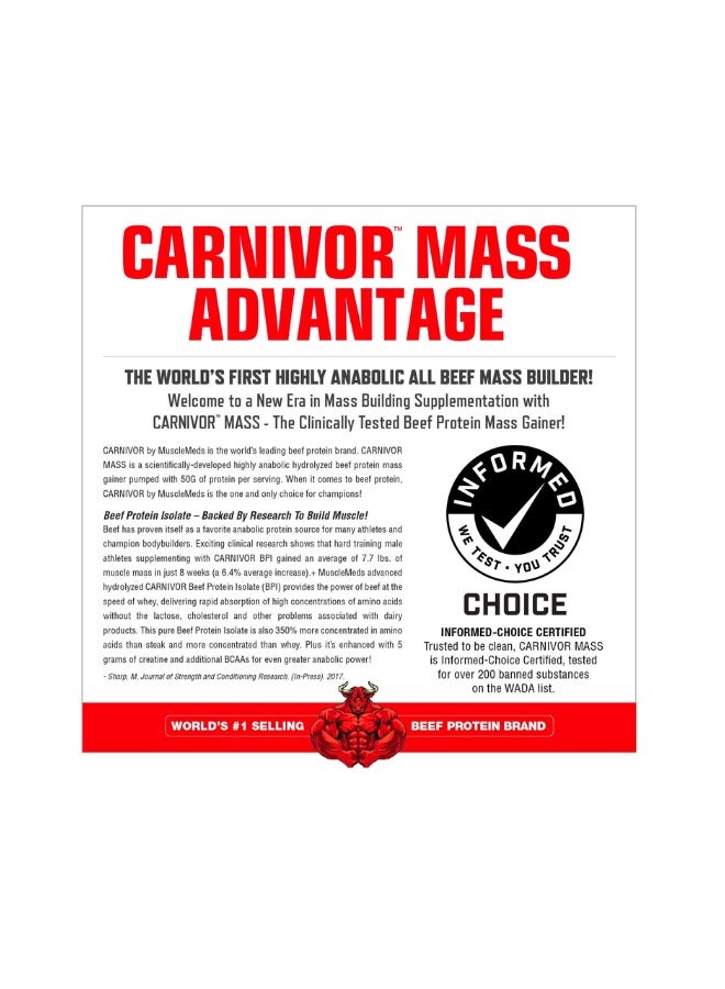 Carnivor Mass Anabolic Beef Protein Gainer Chocolate Fudge Flavor 25 Servings