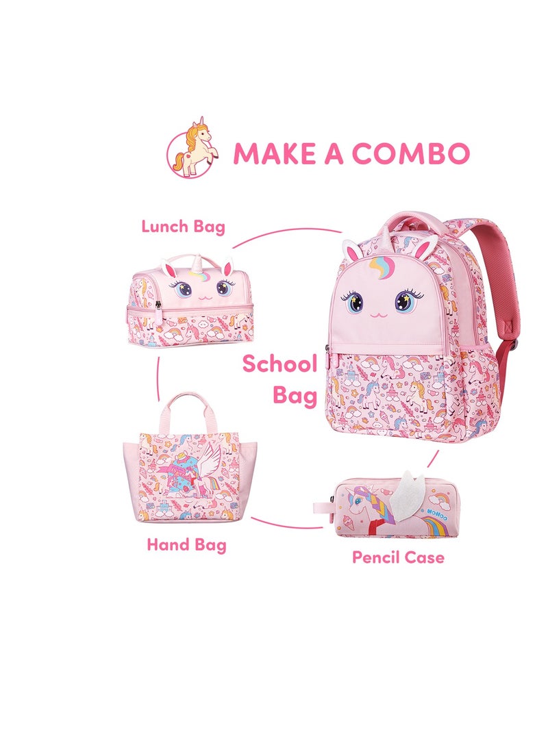 Kids 16 Inch School Bag with Pencil Case Combo Unicorn - Pink