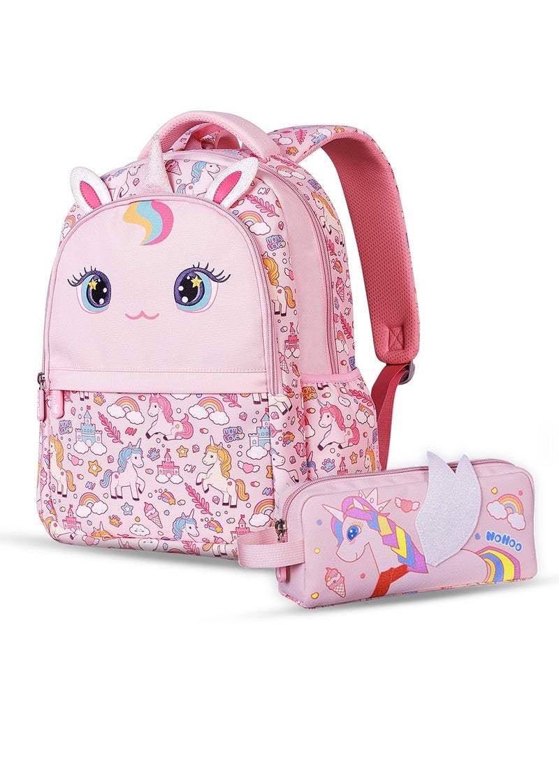 Kids 16 Inch School Bag with Pencil Case Combo Unicorn - Pink