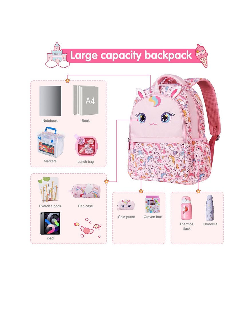 Kids 16 Inch School Bag with Pencil Case Combo Unicorn - Pink