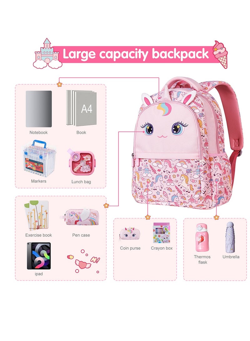 Nohoo Kids 16 Inch School Bag with Lunch Bag and Pencil Case (Set of 3) Unicorn - Pink