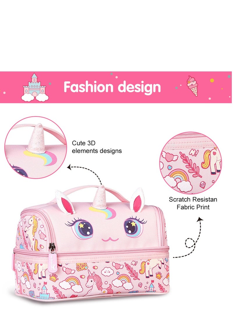 Nohoo Kids 16 Inch School Bag with Lunch Bag and Pencil Case (Set of 3) Unicorn - Pink