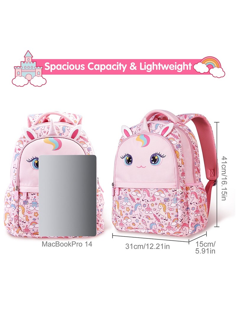 Nohoo Kids 16 Inch School Bag with Lunch Bag and Pencil Case (Set of 3) Unicorn - Pink