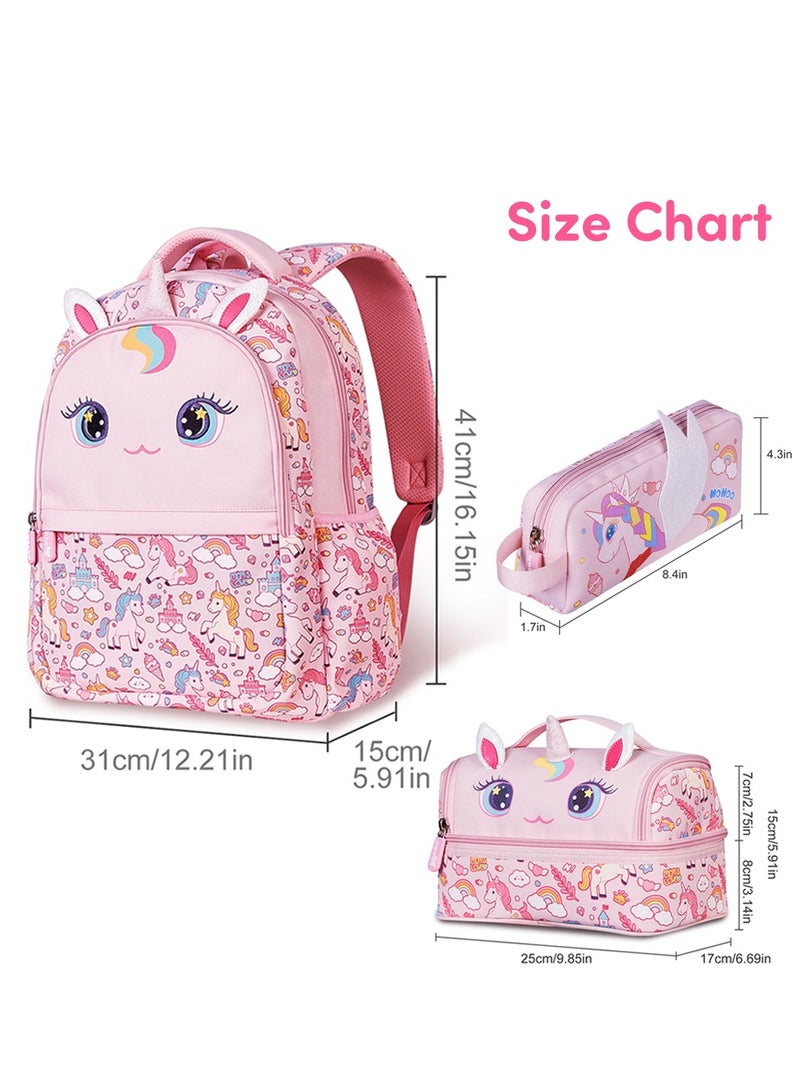 Nohoo Kids 16 Inch School Bag with Lunch Bag and Pencil Case (Set of 3) Unicorn - Pink