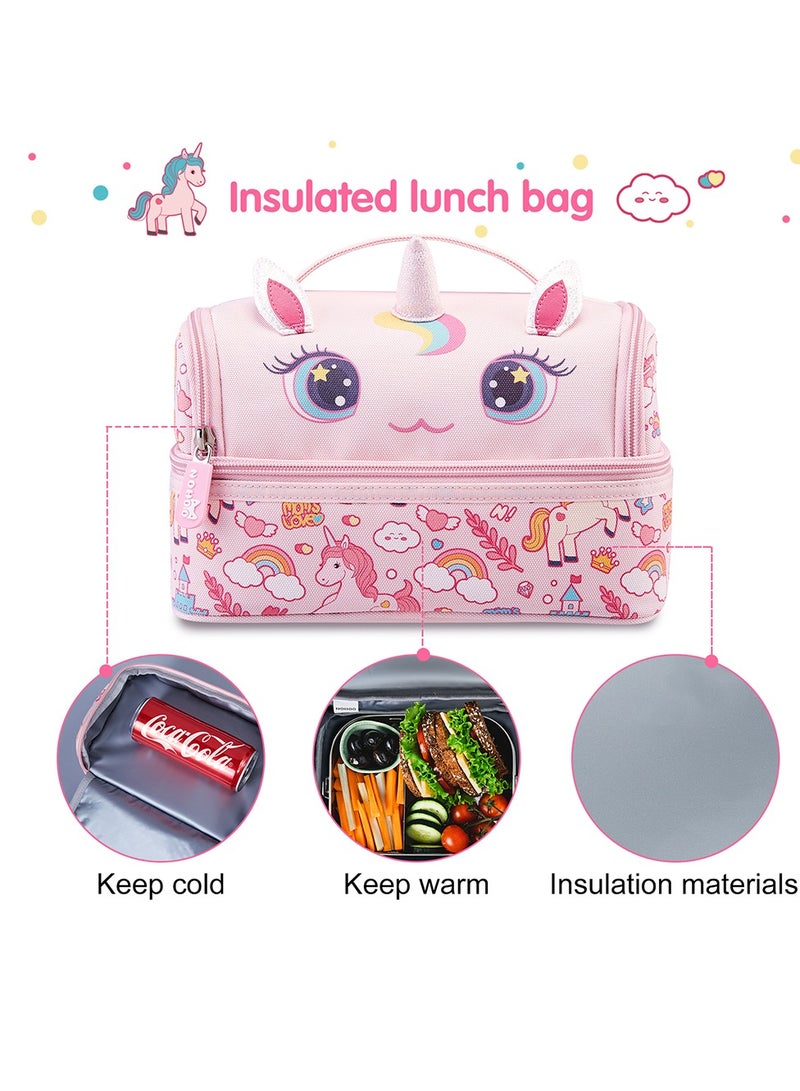 Nohoo Kids 16 Inch School Bag with Lunch Bag and Pencil Case (Set of 3) Unicorn - Pink