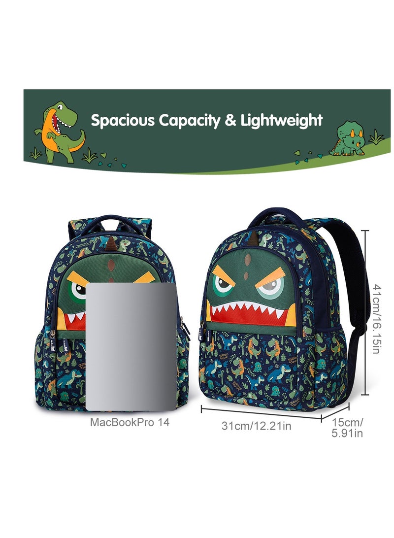 Nohoo Kids 16 Inch School Bag with Lunch Bag Combo Dino - Green