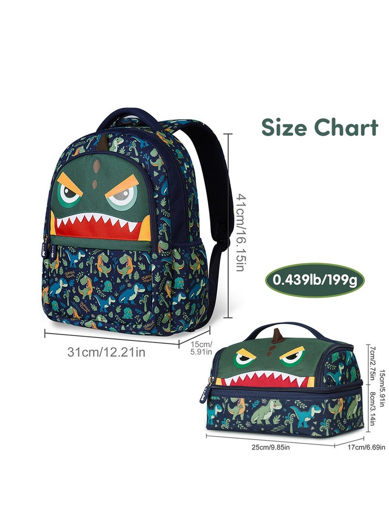 Nohoo Kids 16 Inch School Bag with Lunch Bag Combo Dino - Green