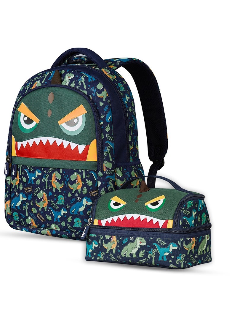 Nohoo Kids 16 Inch School Bag with Lunch Bag Combo Dino - Green