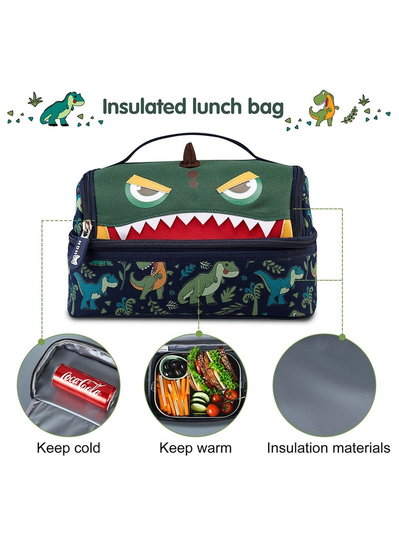 Nohoo Kids 16 Inch School Bag with Lunch Bag Combo Dino - Green