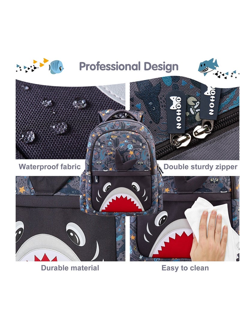 Nohoo Kids 16 Inch School Bag with Lunch Bag Combo Shark - Grey