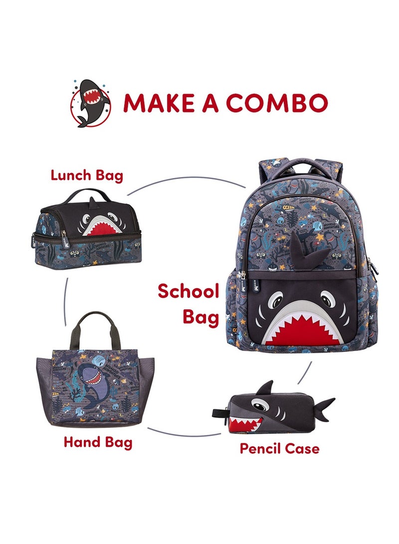 Nohoo Kids 16 Inch School Bag with Lunch Bag Combo Shark - Grey