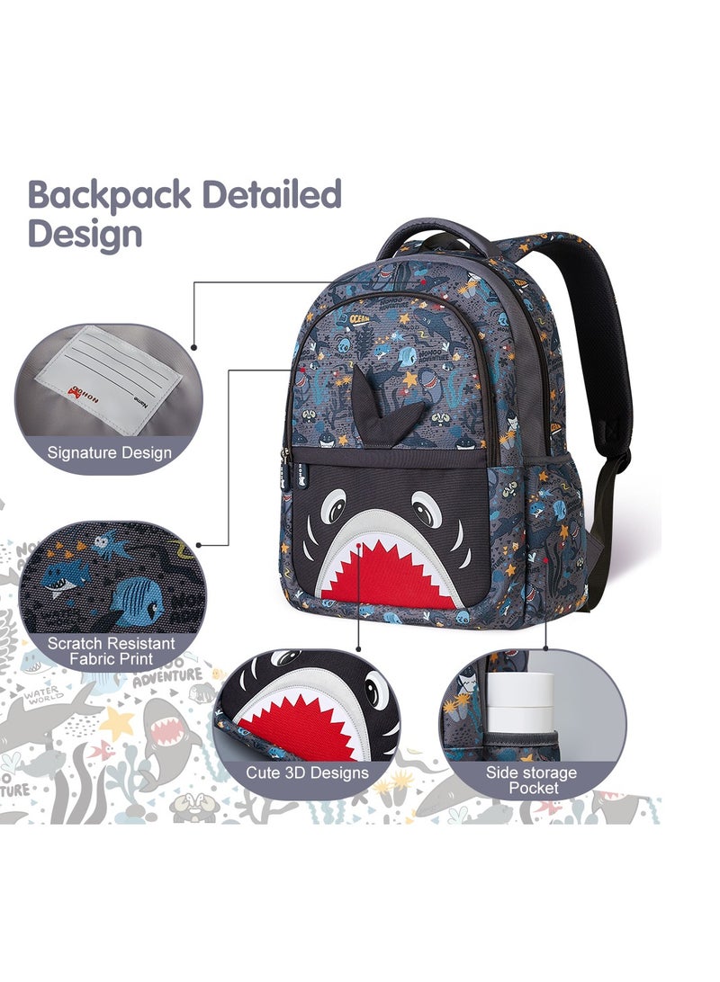 Nohoo Kids 16 Inch School Bag with Lunch Bag Combo Shark - Grey