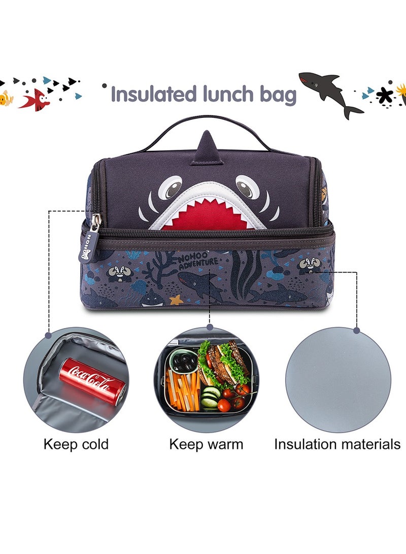 Nohoo Kids 16 Inch School Bag with Lunch Bag Combo Shark - Grey