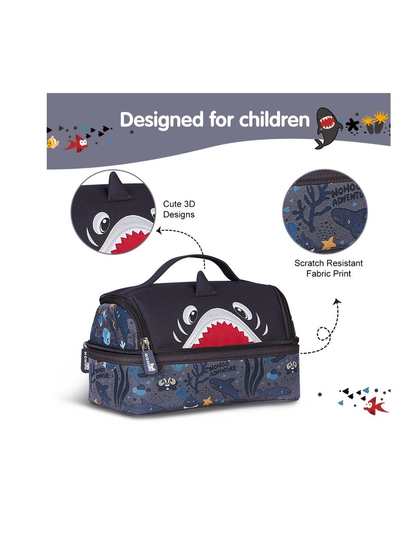 Nohoo Kids 16 Inch School Bag with Lunch Bag Combo Shark - Grey