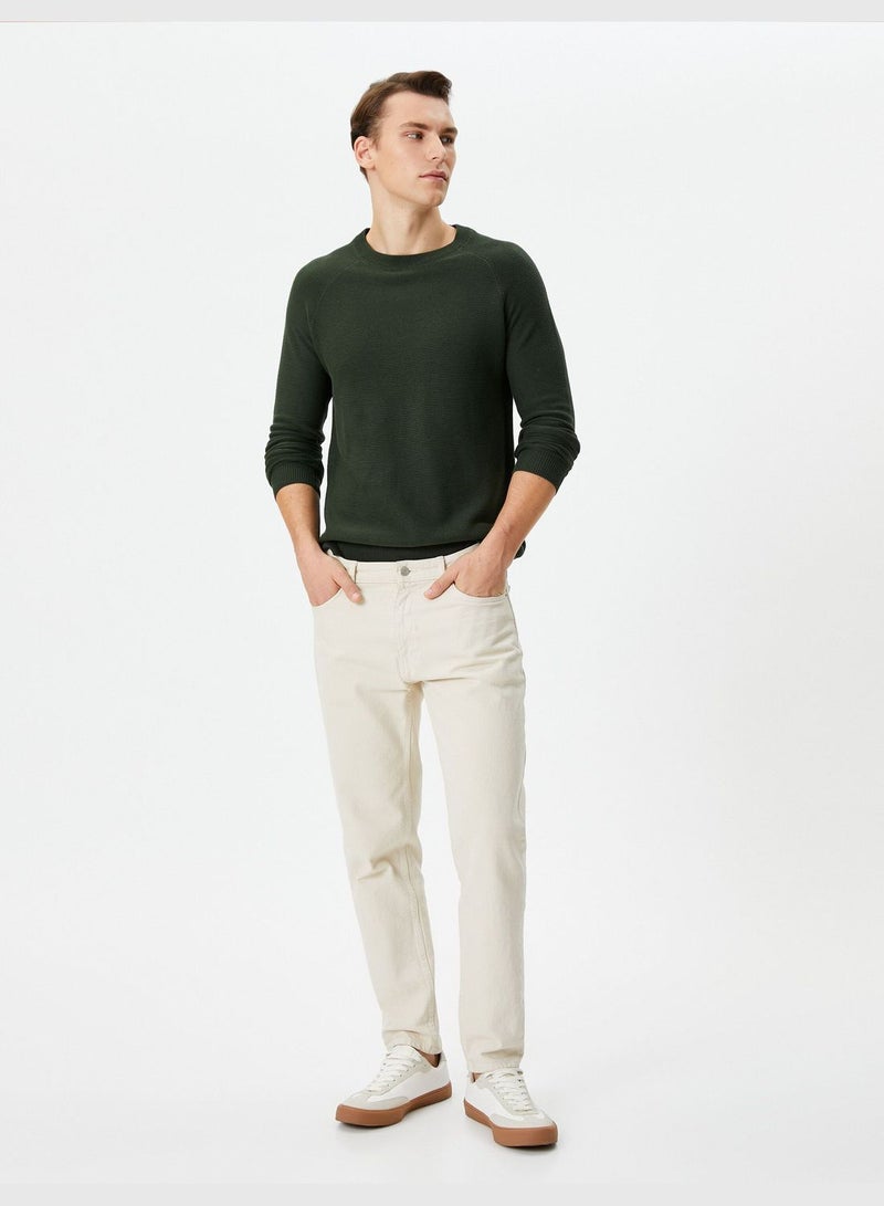 Basic Raglan Sleeve Crew Neck Cotton Knitwear Sweater