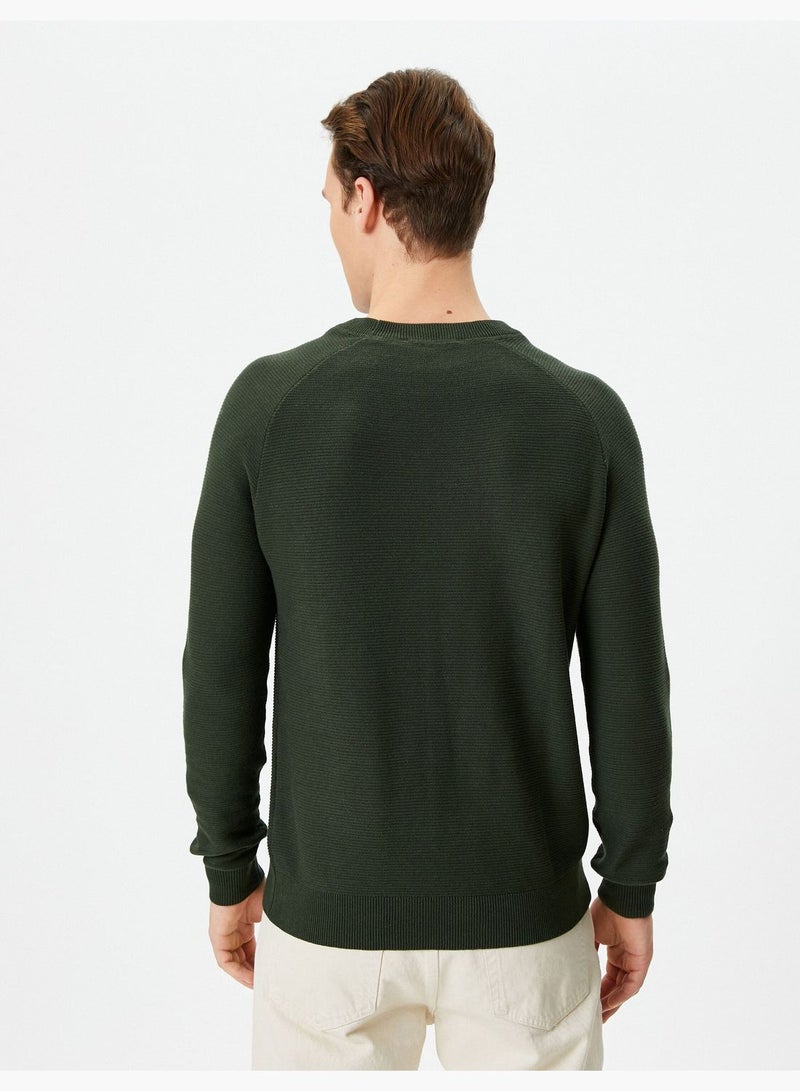 Basic Raglan Sleeve Crew Neck Cotton Knitwear Sweater