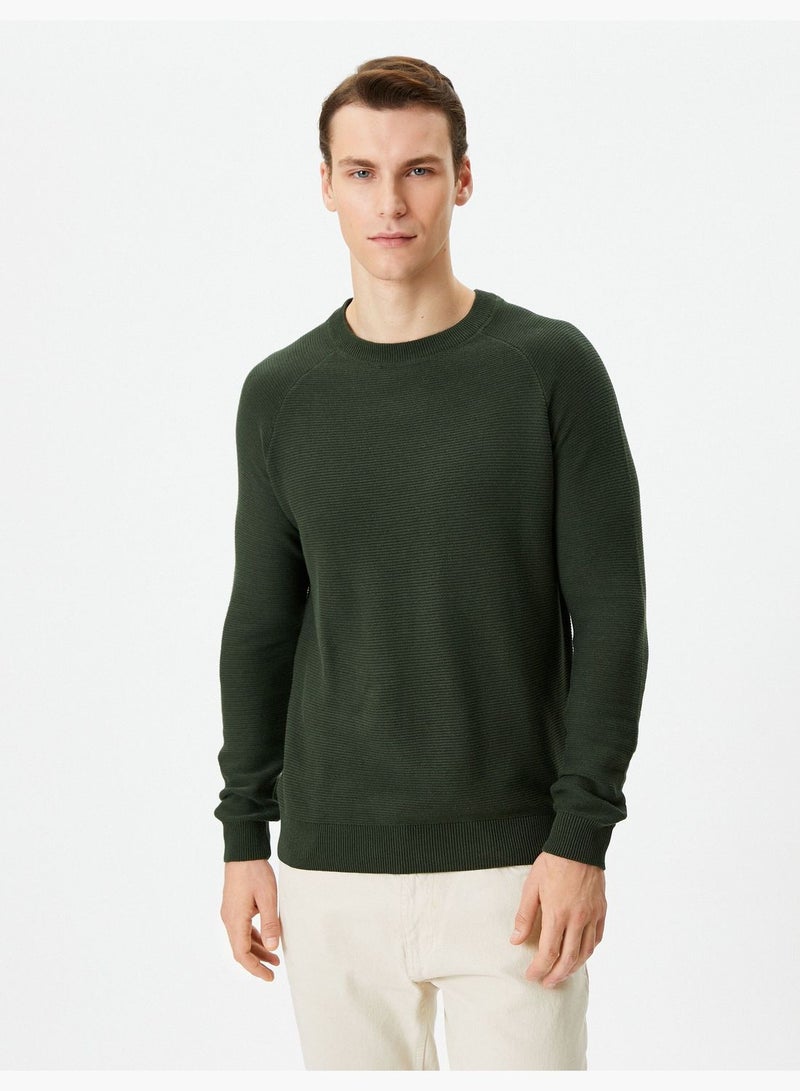 Basic Raglan Sleeve Crew Neck Cotton Knitwear Sweater