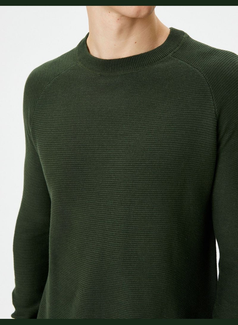 Basic Raglan Sleeve Crew Neck Cotton Knitwear Sweater