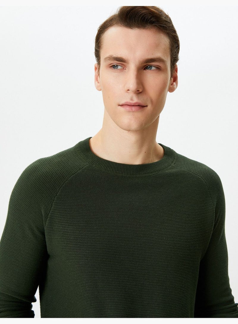 Basic Raglan Sleeve Crew Neck Cotton Knitwear Sweater