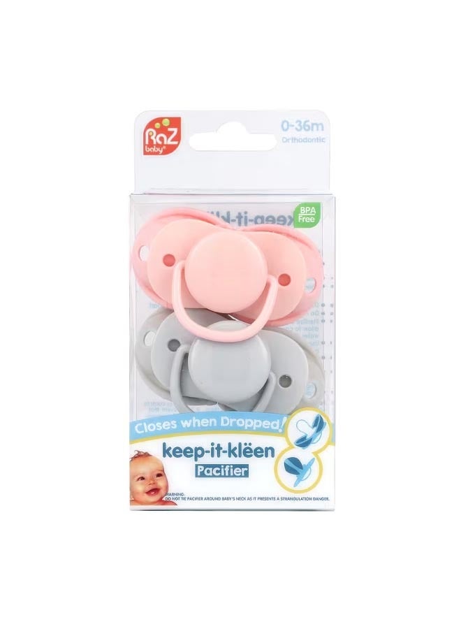 Keep It Kleen Pacifier 0 36m Pink and Gray 2 Pacifiers