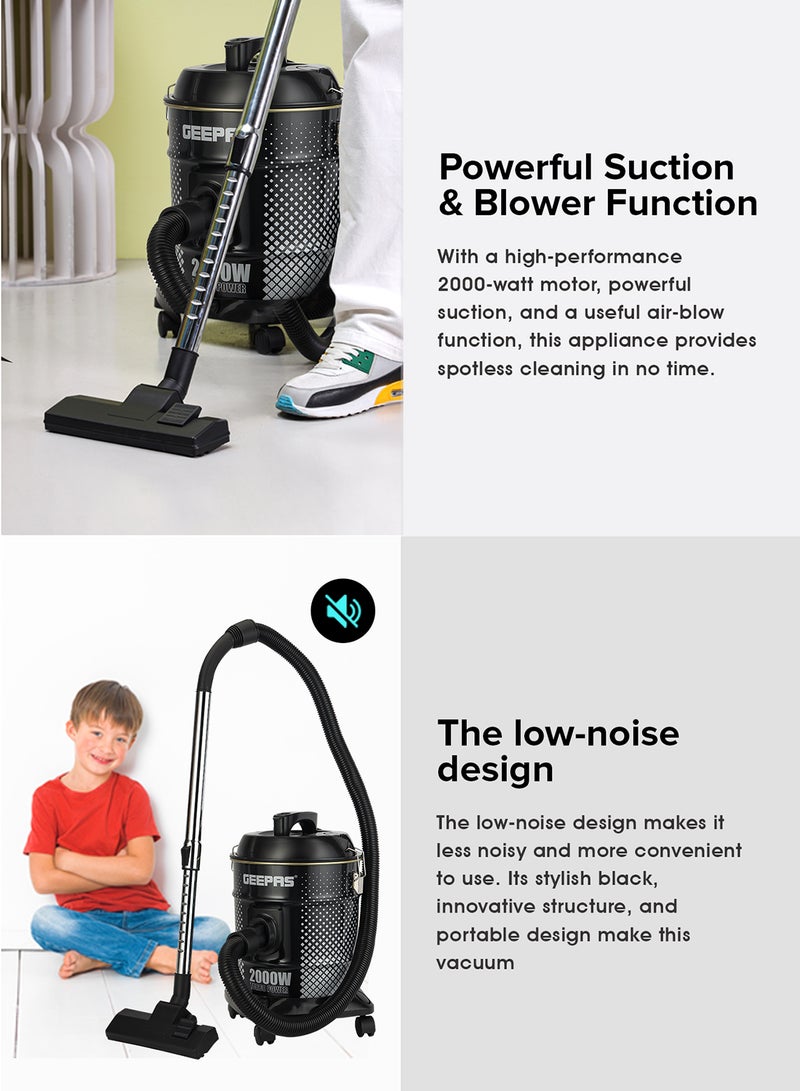Drum Vacuum Cleaner- 18 L Dust Bag Capacity with Elegant Body, Metallic Tank/ Powerful Suction, Dry and Blow Function, Full Indicator/ Perfect for Home, Office, Apartments 18 L 2000 W GVC19045 Black, White