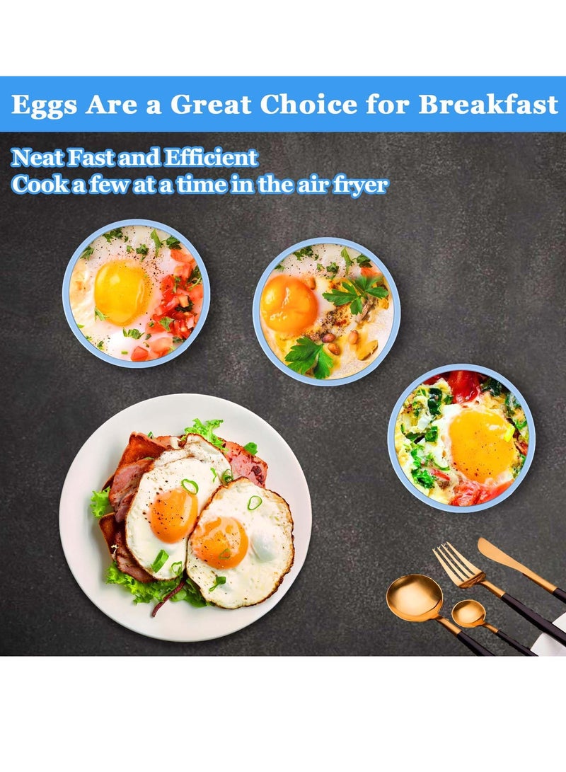 Silicone Air Fryer Egg Mold 3 Pcs Reusable Nonstick Egg Bites Pan with Lid Sous Vide Egg Bite Maker Alternative to Microwave Egg Cooker Dishwasher Safe BPA Free Air Fryer Accessories Blue