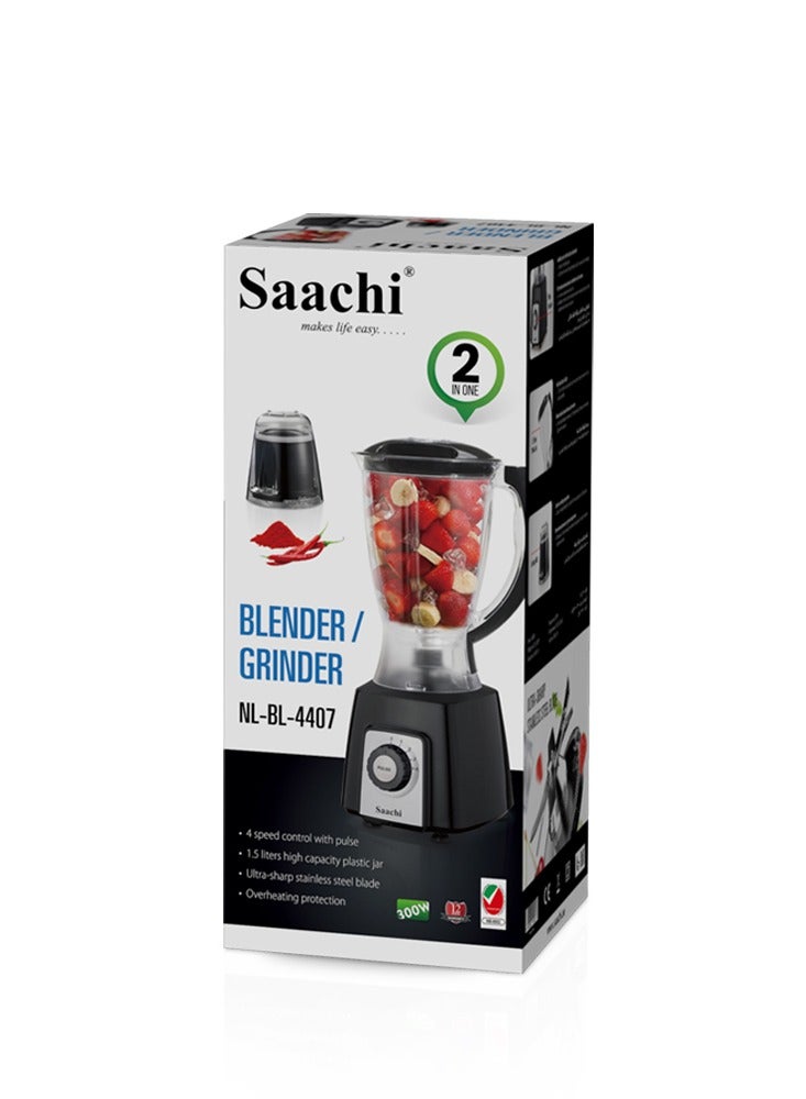 2-in-1 Blender/Grinder - Variable Speed Control, High-Capacity Jar, Auto Clean Function 1.5 L 300 W NL-BL-4407 Black