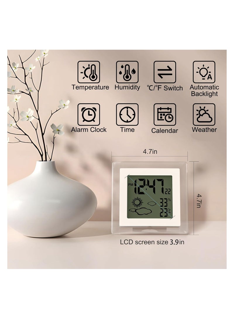 Small Clock, Digital Alarm Clock, with Auto Backlight, Indoor Temperature Humidity, 12/24H, Date, Travel Alarm Clock Desk Clock Small Clock for Shelf, Bathroom Clock with Thermometer Hygrometer
