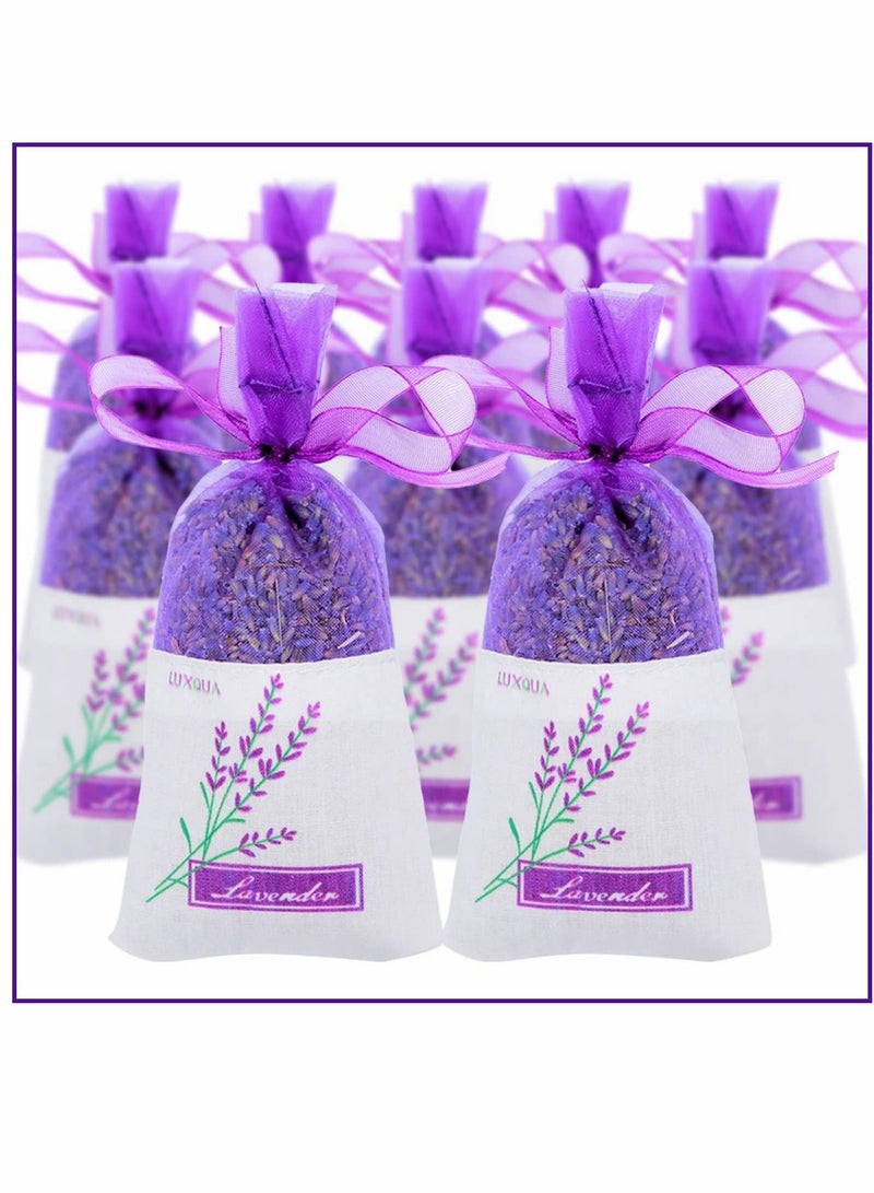 Dried Lavender Sachet Bags 10 Packs, Lavender Sachets for Drawers and Closets, Dried Lavender Flowers Sachets for Clothes and Car, Natural Lavender Buds for Tea, Baths, and Party