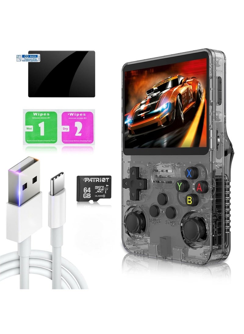 R36S Handheld Retro Gaming Console Linux System with 64G TF Card, Preloaded with 15000+ Games, Retro Video Game Console 3.5-inch IPS Screen (Black 64G)