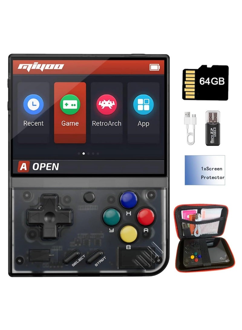 Miyoo Mini Plus Handheld Game Console, with Dedicated Storage Case, 3.5 Inch IPS 640x480 Screen, 64G/128G TF Card with 10,000+ Games, 3000mAh 7+Hours Battery, Support Wireless Network (Black 64G)