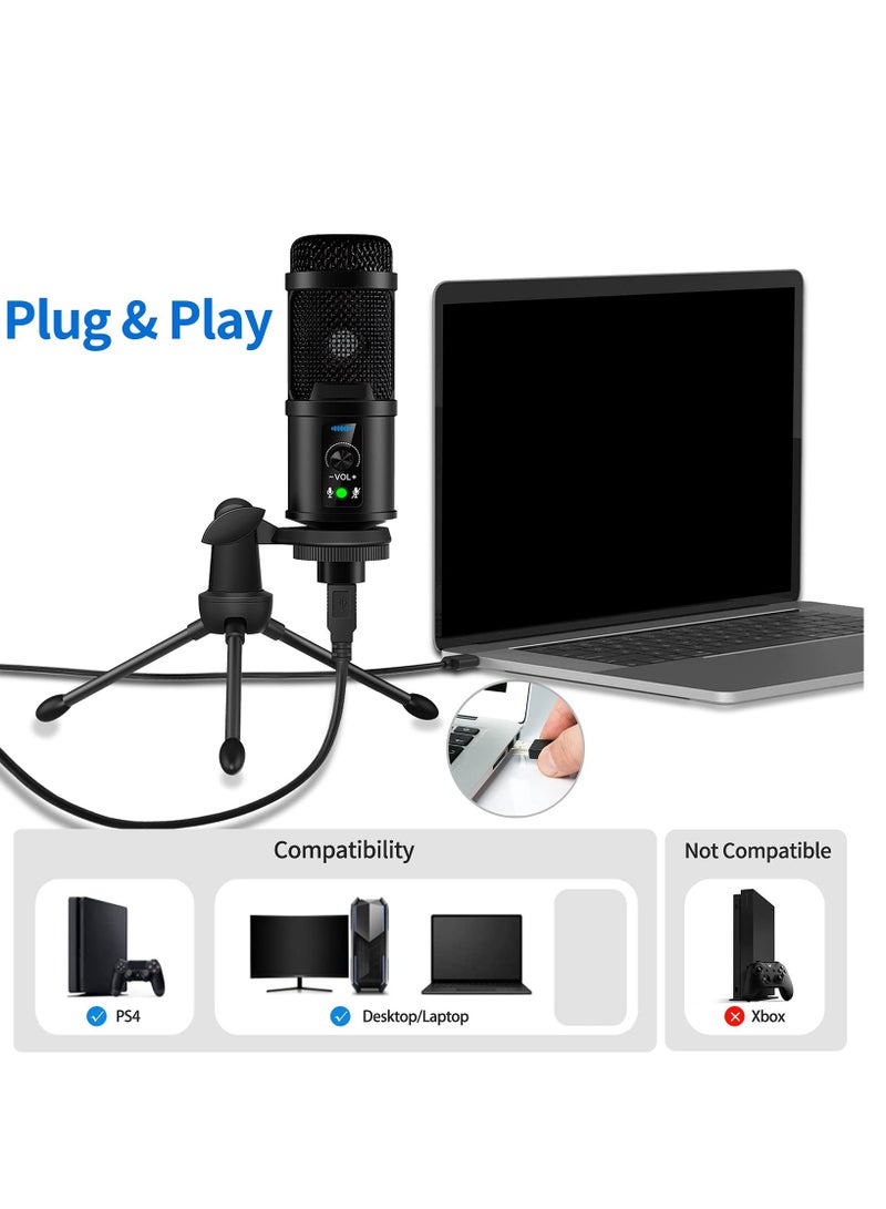 USB Microphone, With Built-In Headphone Jack & Volume Control, PC Microphone for Gaming Recording Streaming Voiceover