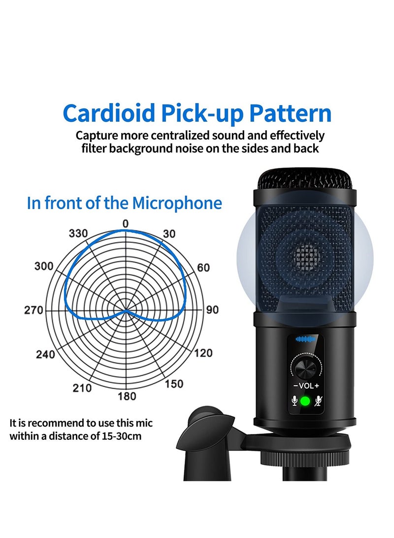USB Microphone, With Built-In Headphone Jack & Volume Control, PC Microphone for Gaming Recording Streaming Voiceover