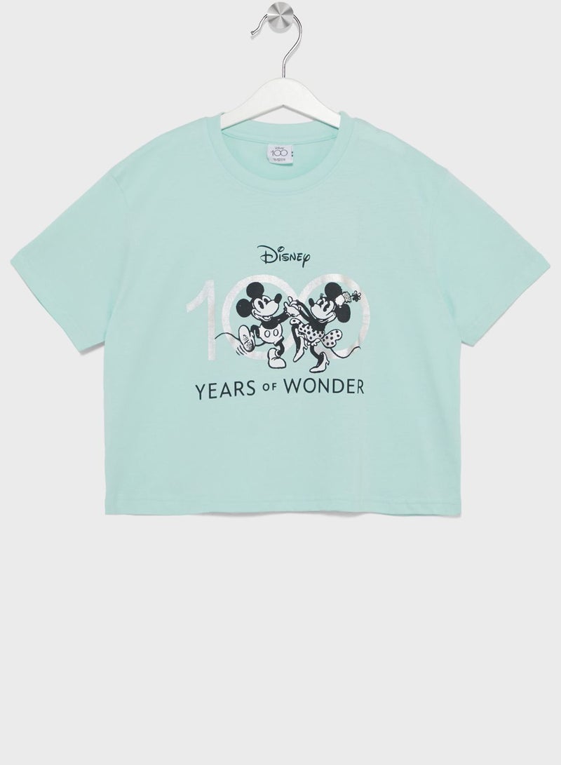 Girls Mickey Mouse Printed Boxy T-Shirt