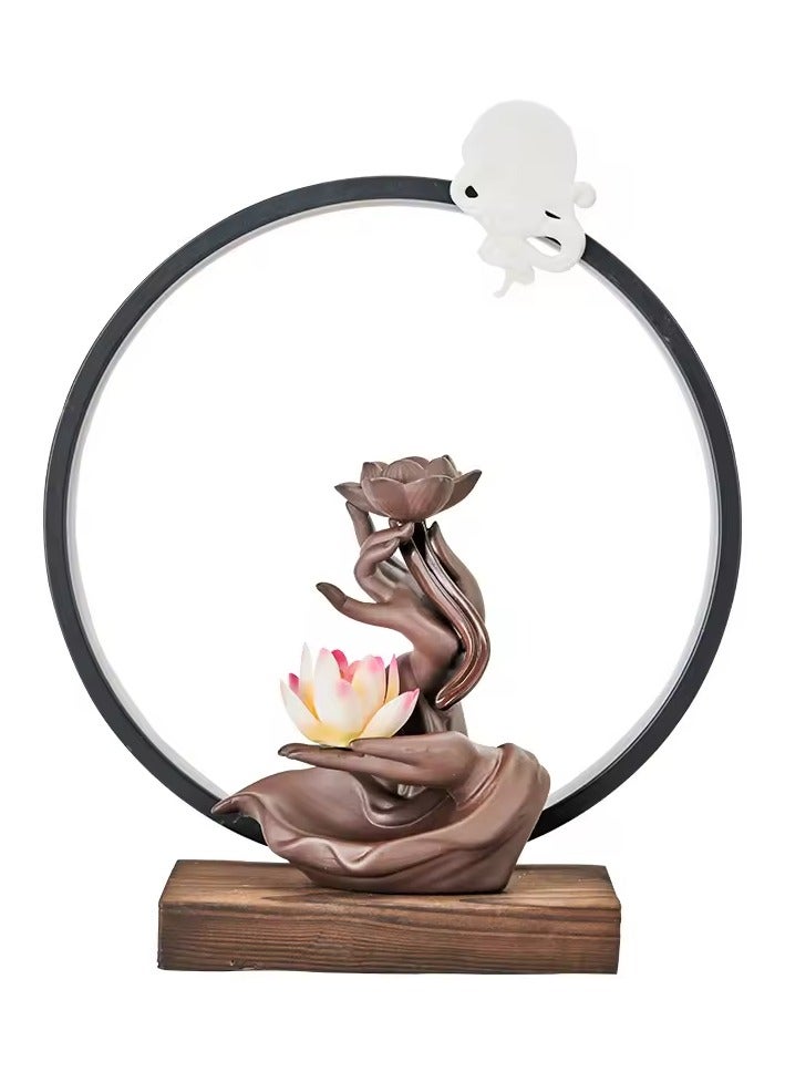 Purple Sand Backflow Incense Burner Elevate Your Space with Lotus Heart Lamp Circle Ceramic Ornaments.
