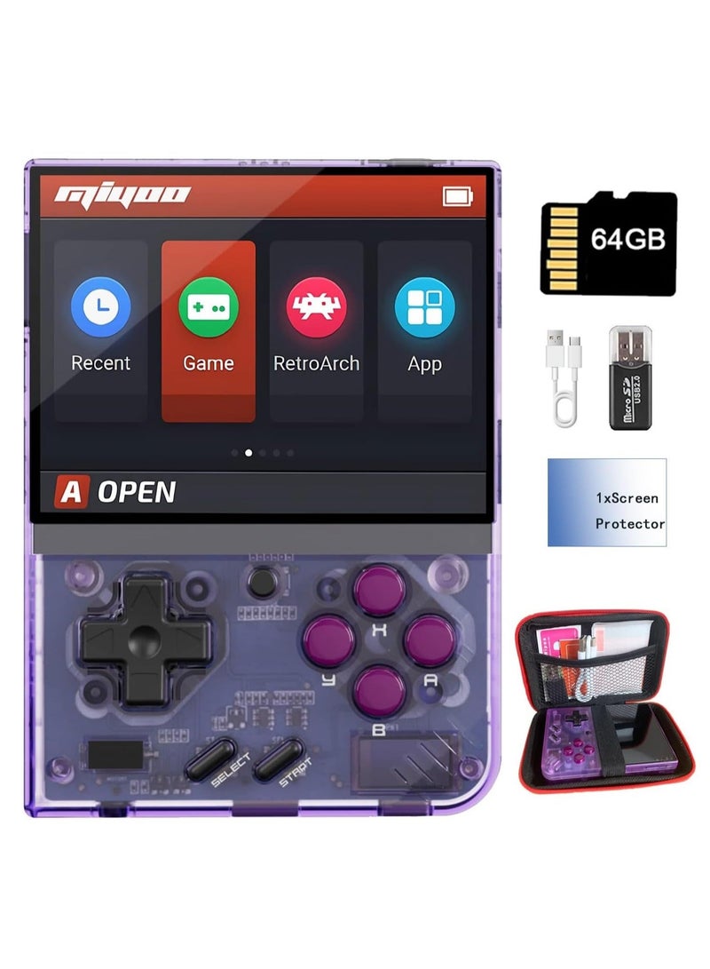 Miyoo Mini Plus Handheld Game Console, with Dedicated Storage Case, 3.5 Inch IPS 640x480 Screen, 64G/128G TF Card with 10,000+ Games, 3000mAh 7+Hours Battery, Support Wireless Network (Purple 64G)