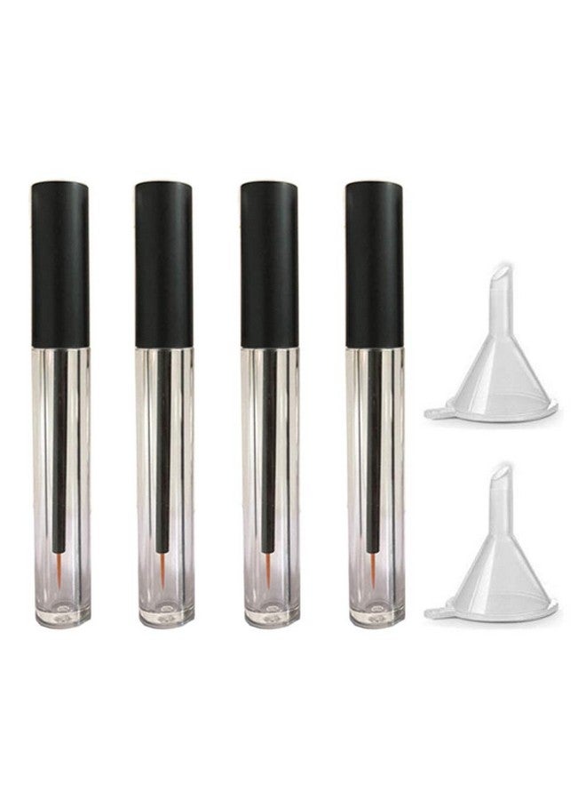 4 Pieces 5Ml Clear Empty Eyeliner Tubes With Black Lid Refillable Eyelash Growth Liquid Bottle Plastic Eyeliner Vials Tube With Brush Eyelash Growth Oil Mascara Tube Come With 2 Mini Palstic Funnels