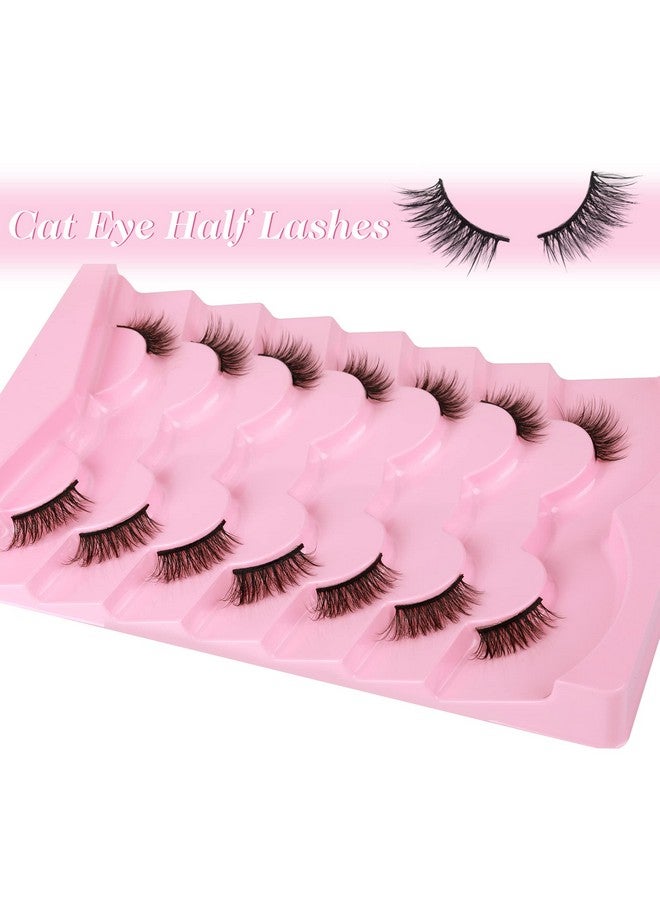 Half Lashes Natural Cat Eye False Lashes Wispy Fluffy Faux Mink Lashes Crisscross Multilayers 3D Fake Eyelashes 7 Pairs Pack