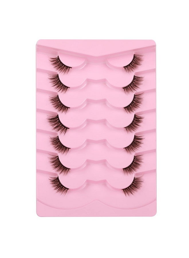 Half Lashes Natural Cat Eye False Lashes Wispy Fluffy Faux Mink Lashes Crisscross Multilayers 3D Fake Eyelashes 7 Pairs Pack