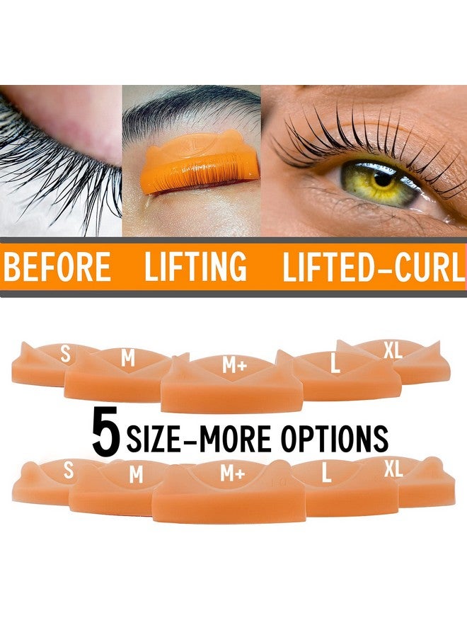 Lash Lift Pad Eyelash Lift Shield 5 Sizes Perm Rod Diy Lash Lifting At Home Softer Perming Curlers Fit Eyes Reusable Silicone Roller Orange Flat C Curl Work With Glue Balm Very Well