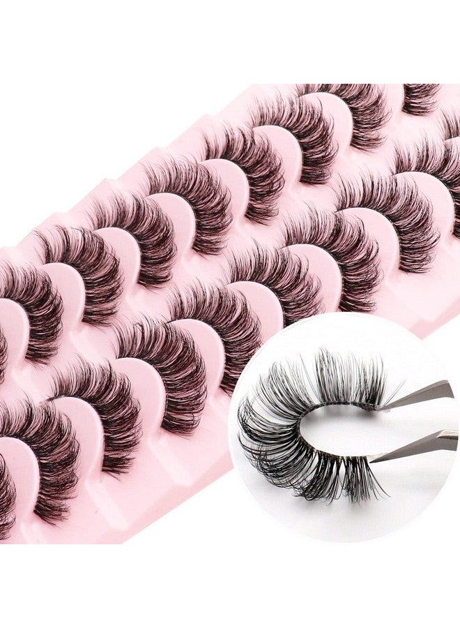 Clear Band Lashes 10 Pairs Pack D Curl Russian Strip Lashesnatural Look Transparent Soft Band Faux Mink Eyelashes For Eye Makeup (D03T)