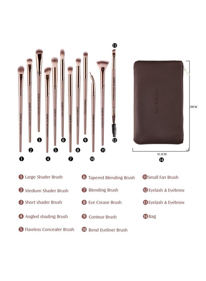 Eye Makeup Brushes 12 Pcs Professional Eye Brush Set Eyeshadow Eyebrow Blending Fan Eyelash Brush Set With Carrying Bag(Champagne Gold)