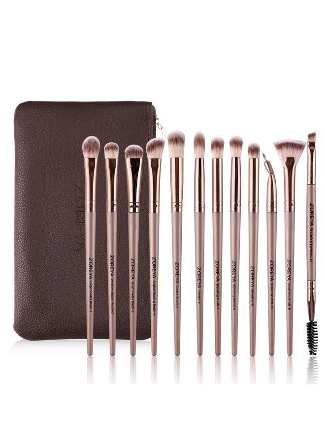 Eye Makeup Brushes 12 Pcs Professional Eye Brush Set Eyeshadow Eyebrow Blending Fan Eyelash Brush Set With Carrying Bag(Champagne Gold)