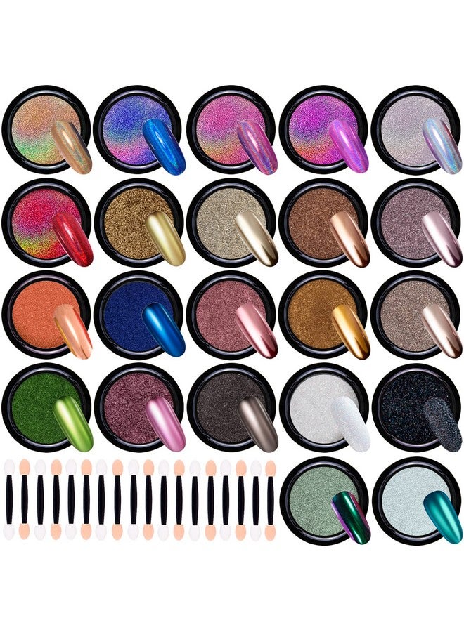 22 Colors Chrome Nail Powder Metallic Nail Powders Mirror Effect Nail Art Powder Holographic Aurora Powder Chrome Powder For Nail Art With 22 Pcs Eyeshadow Sticks 1Gjar