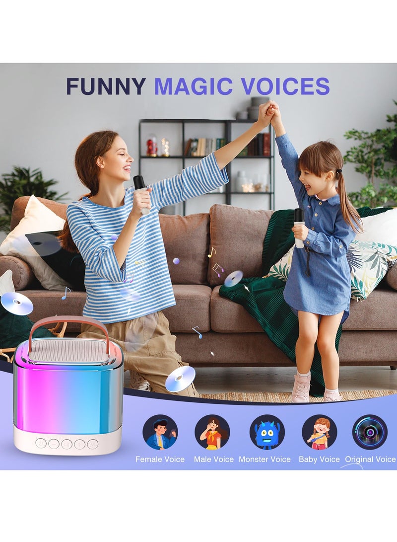 2024 Karaoke Machine for Kids Adults Mini Portable Handheld Bluetooth Karaoke Speaker with 2 Wireless Mics Long Range Illusionary Flowing Light for Home Party Birthday Party Gifts Beige