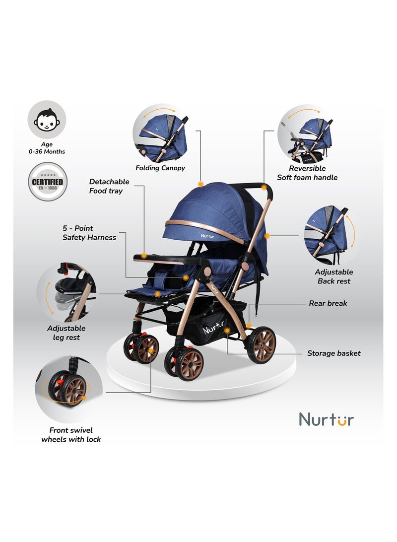 Nurtur Care from the Heart Wilder Baby/Kids Travel Stroller Reversible Handle, Marble Blue Official Product, Multicolor